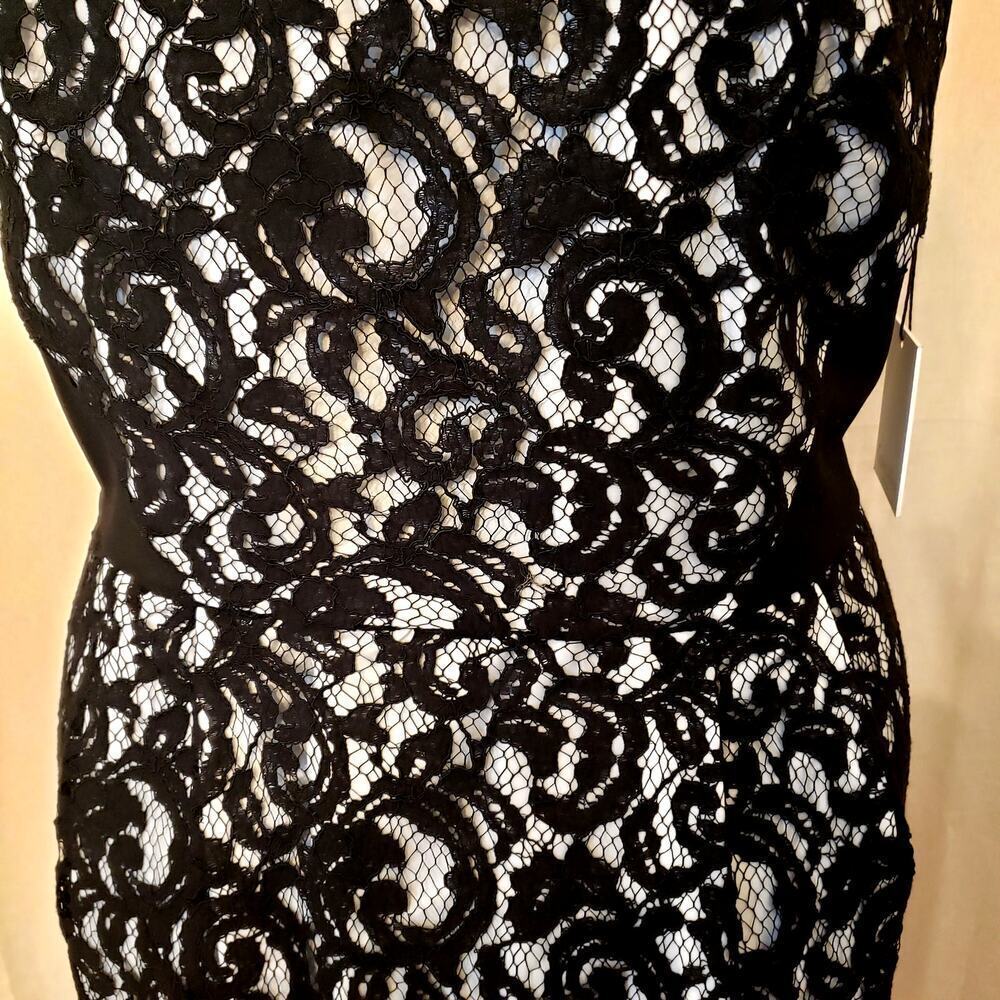 Calvin Klein Black White Sleeveless Lace Overlay Cocktail Party Dress | SZ 16W - Picture 6 of 13